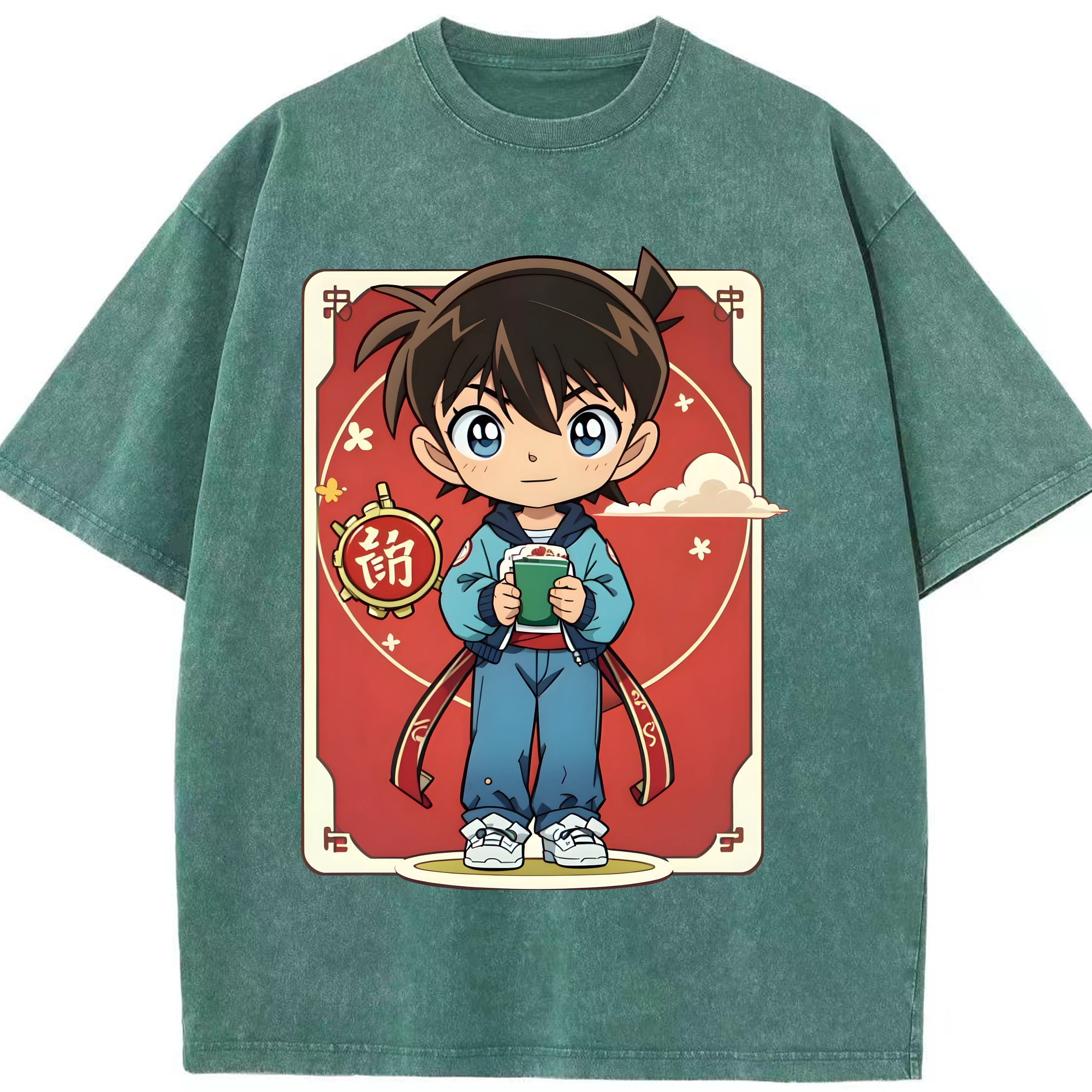 （画像用） 名探偵コナン 江戸川 コナン Detective Conan Conan Edogawa 綿100% ヴィンテージ風 半袖Tシャツ（フロントプリント）
